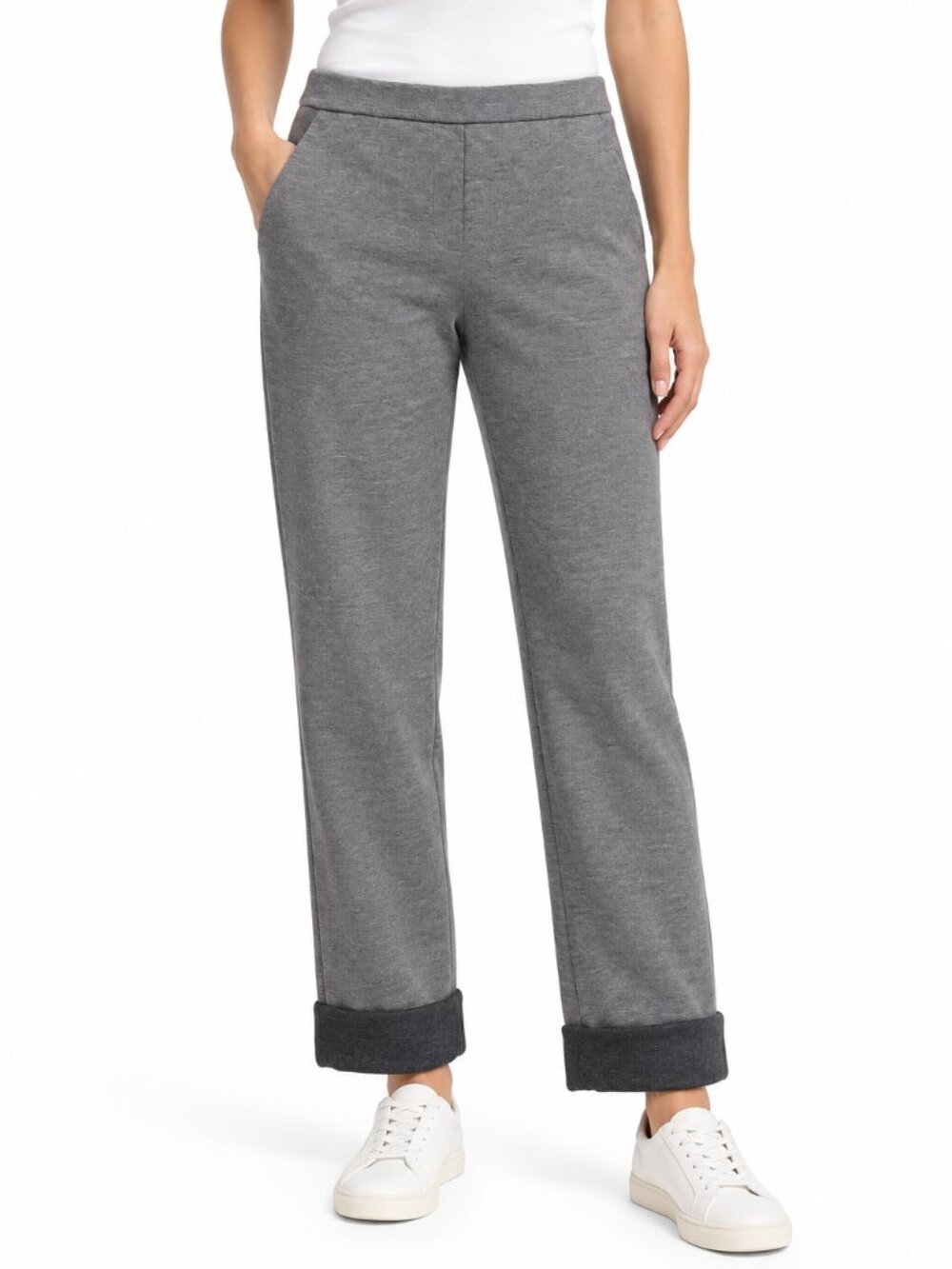 Theory Gray Straight Leg Pants with Contrast Cuffs Size 2